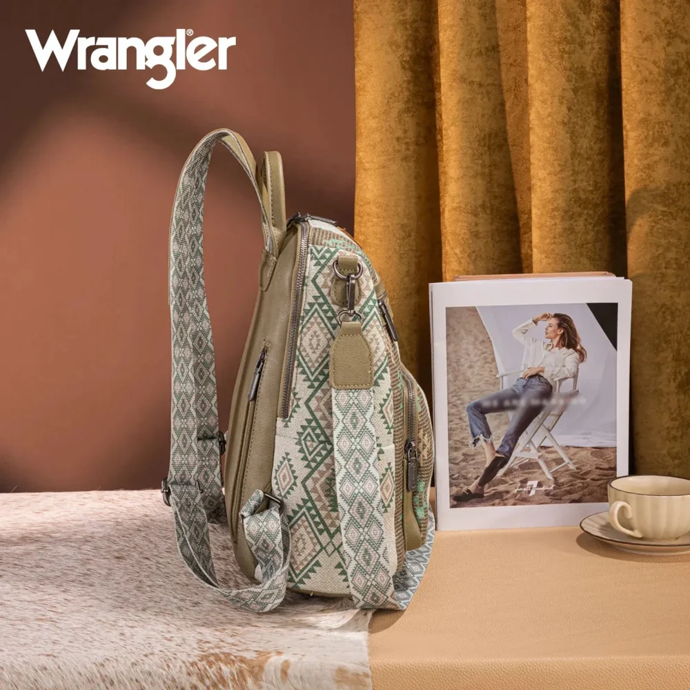 Wrangler Aztec Print Backpack/Crossbody -Green